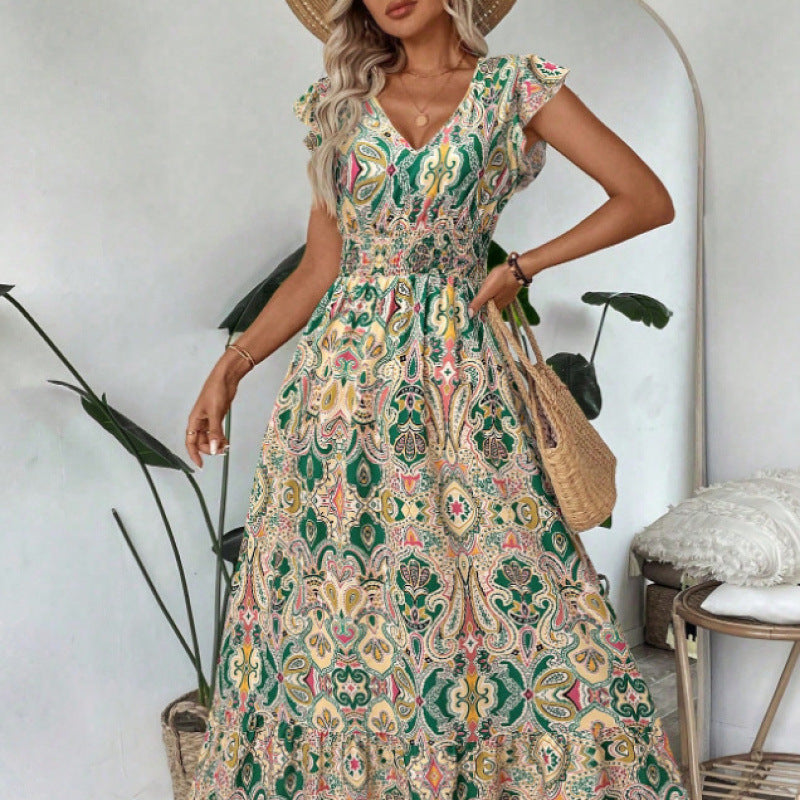 Maxi dress for women in Bohemian style with vibrant pattern Ivyshape