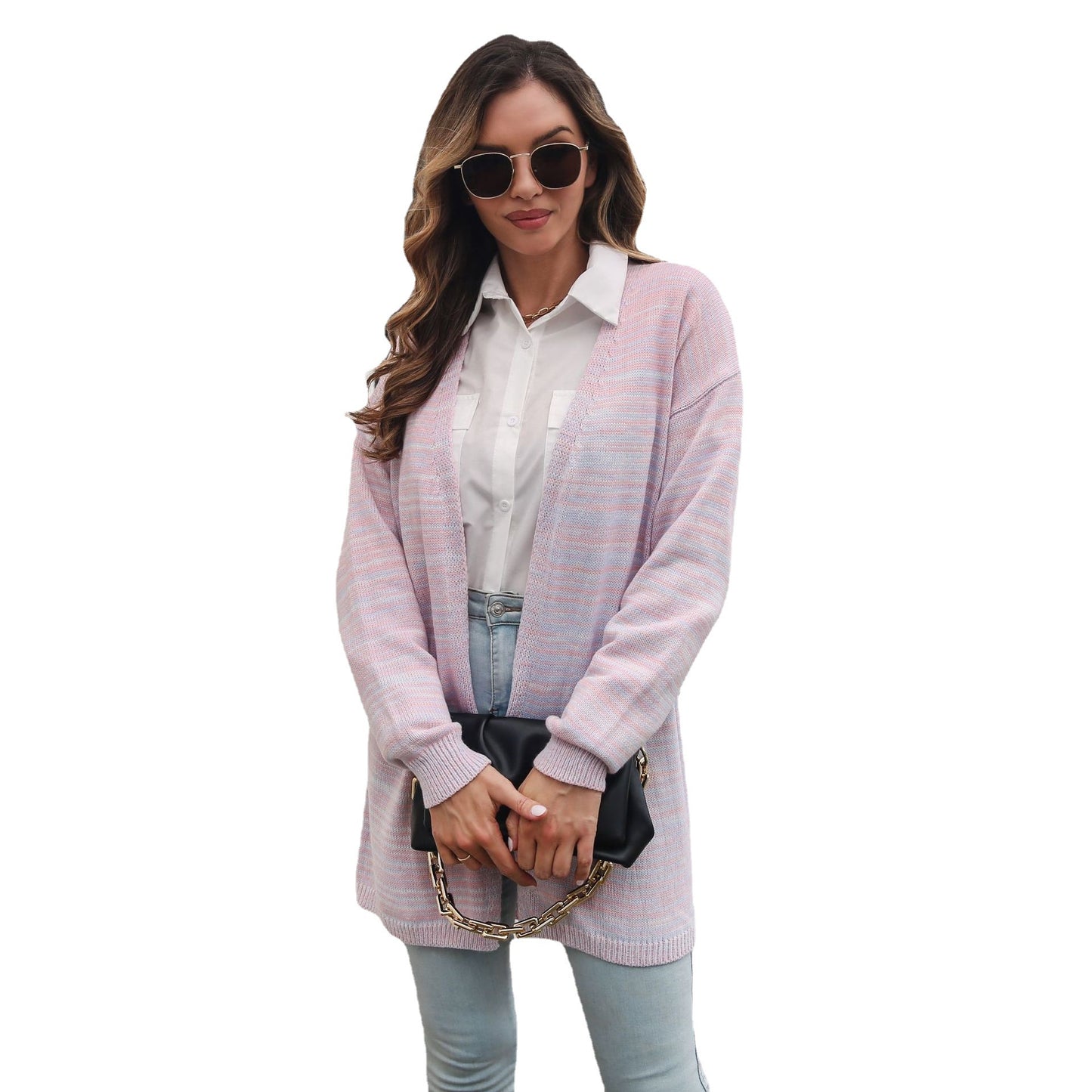 Women's loose cardigan with fashionable striped pattern Ivyshape