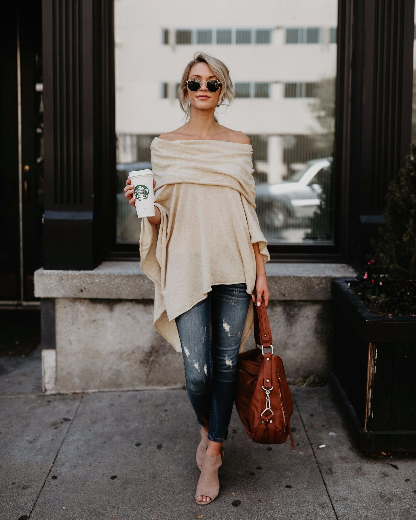 Women’s casual poncho with asymmetrical hem Ivyshape