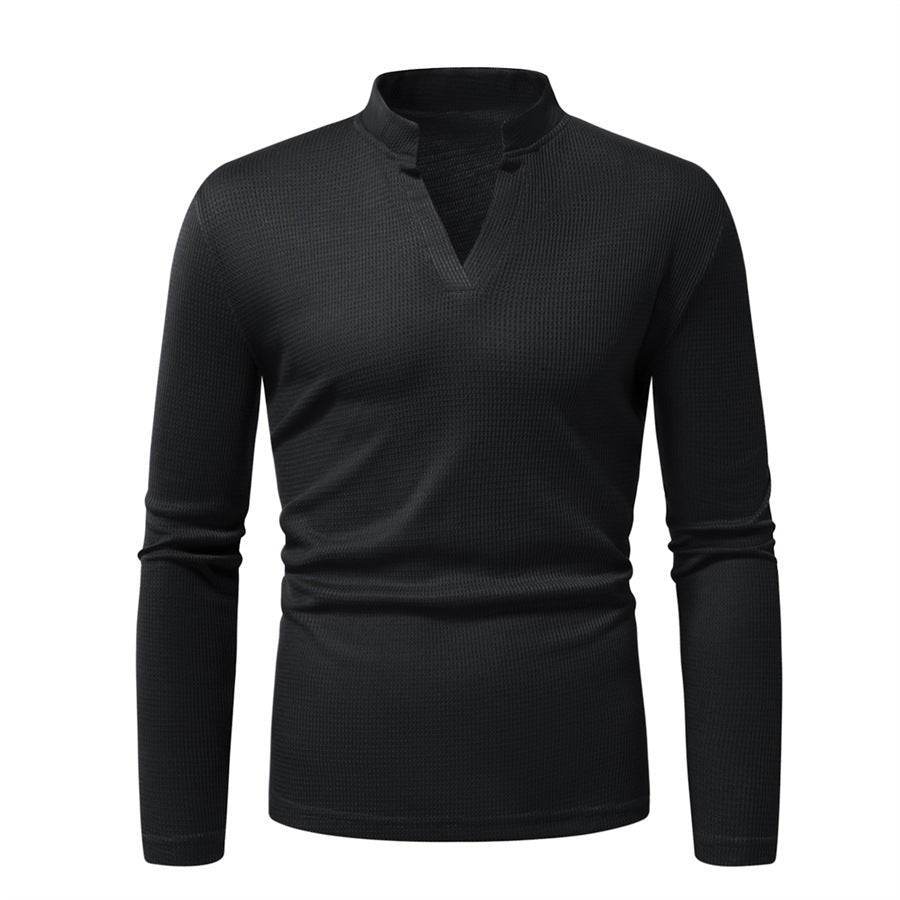 Men's long sleeve shirt with modern stand-up collar and textured surface Ivyshape