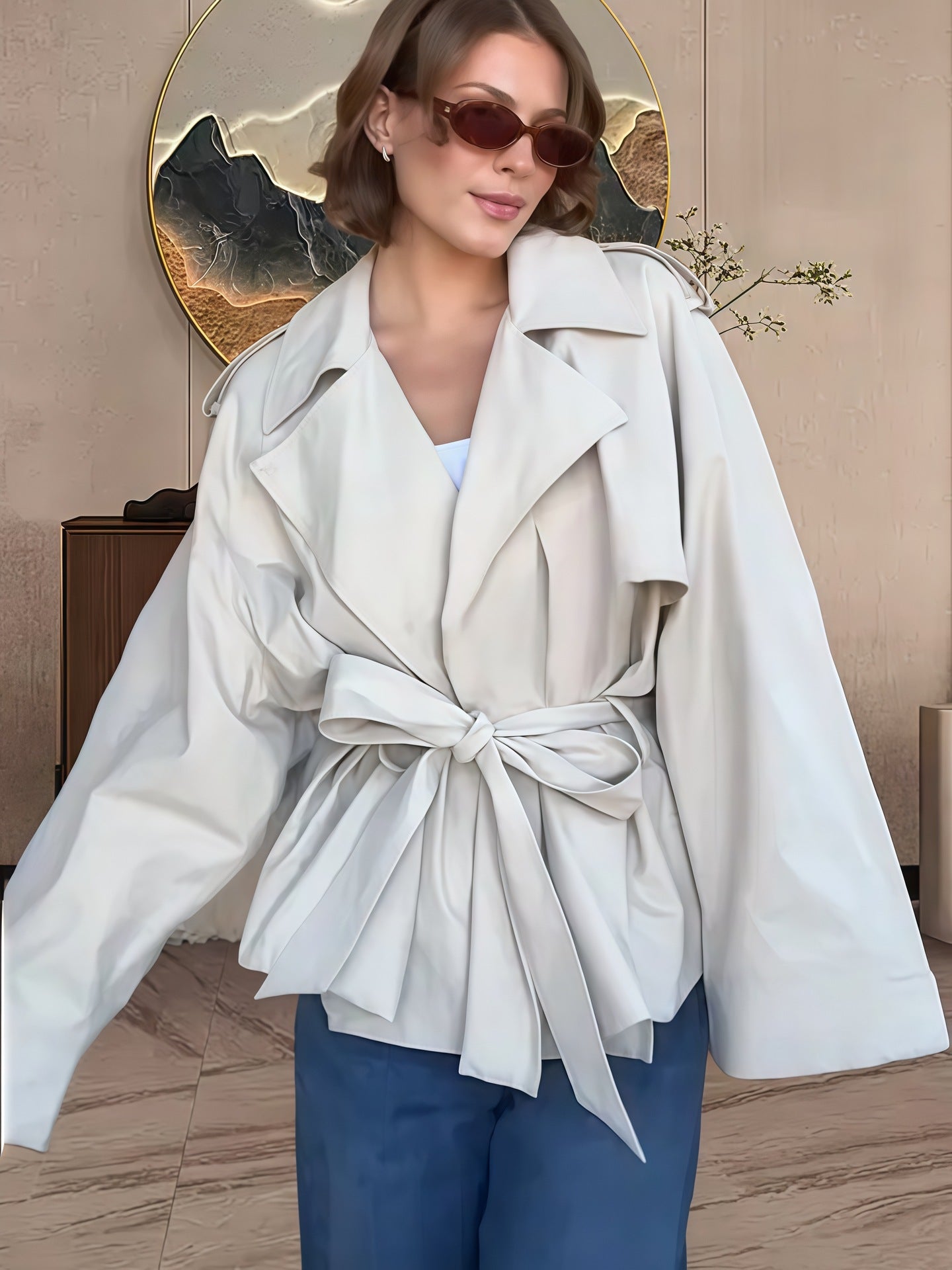 Ladies elegant trench coat with textured design Ivyshape