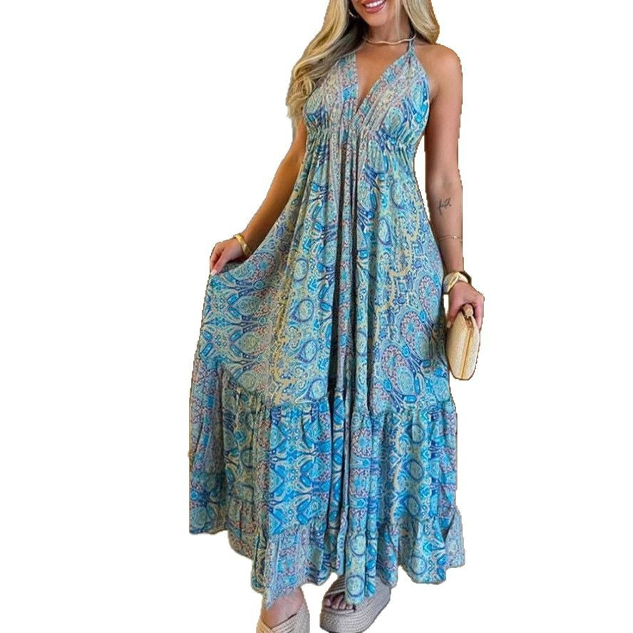 Ladies Maxi Dress in playful Boho style with ruffles and low waist Ivyshape