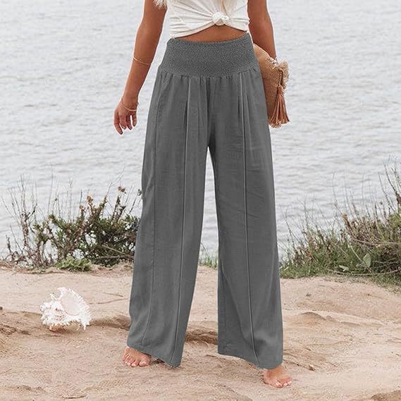 Ladies wide and elegant Palazzo pants with high waistband and pleats Ivyshape
