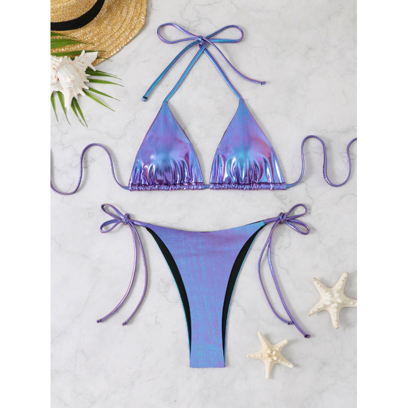 Women Triangle Bikini with Shiny Threads and Sexy Lacing Ivyshape