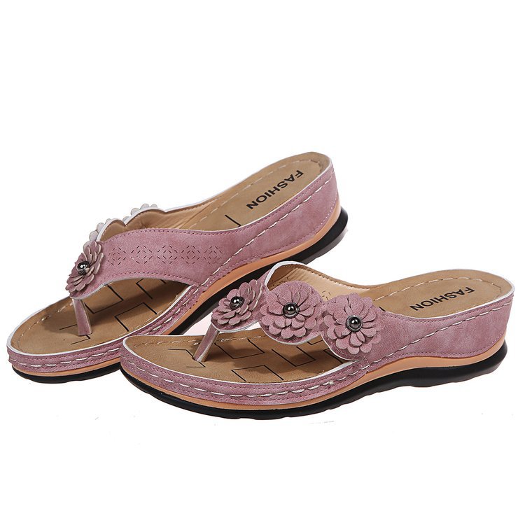 Ladies Elegant Thong Sandals with Fashionable Flower Applications and Ergonomic Footbed Ivyshape