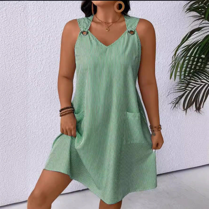 Women’s casual tank dress with V-neck and practical pockets Ivyshape