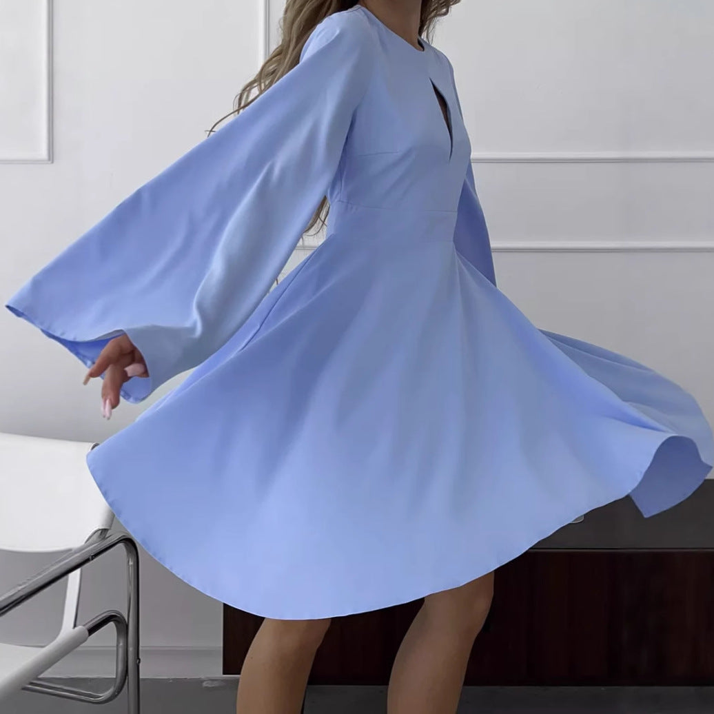 Women Elegant Wrap Dress with Wide Flared Sleeves and Deep Neckline Ivyshape