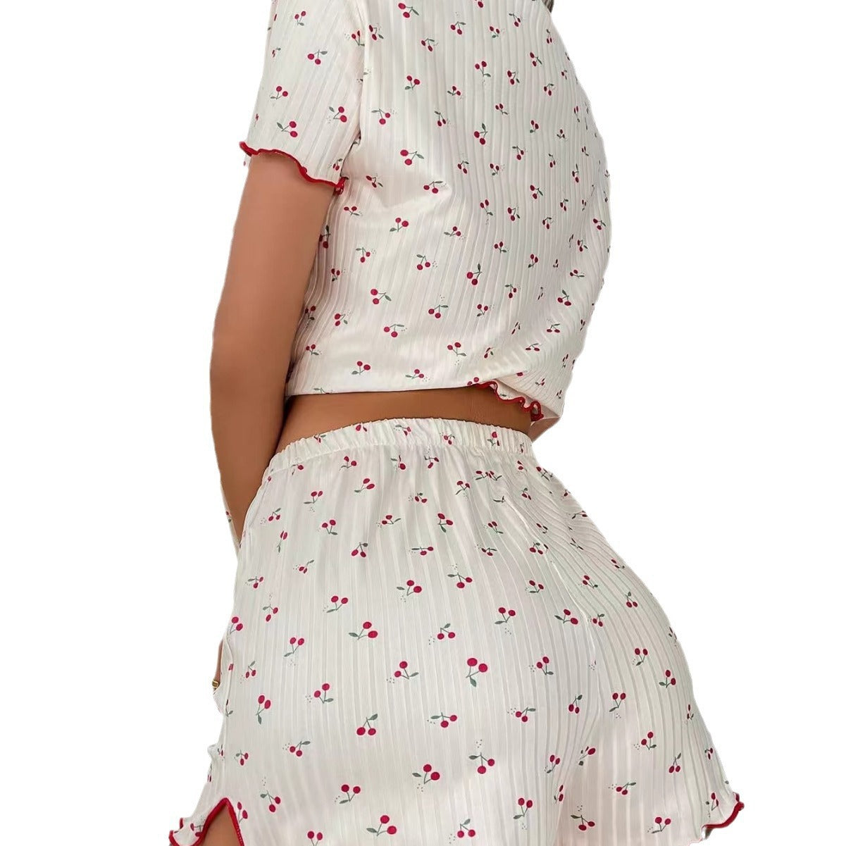 Women's Charming Short Sleeve Pajama Set with Cherry Pattern Ivyshape