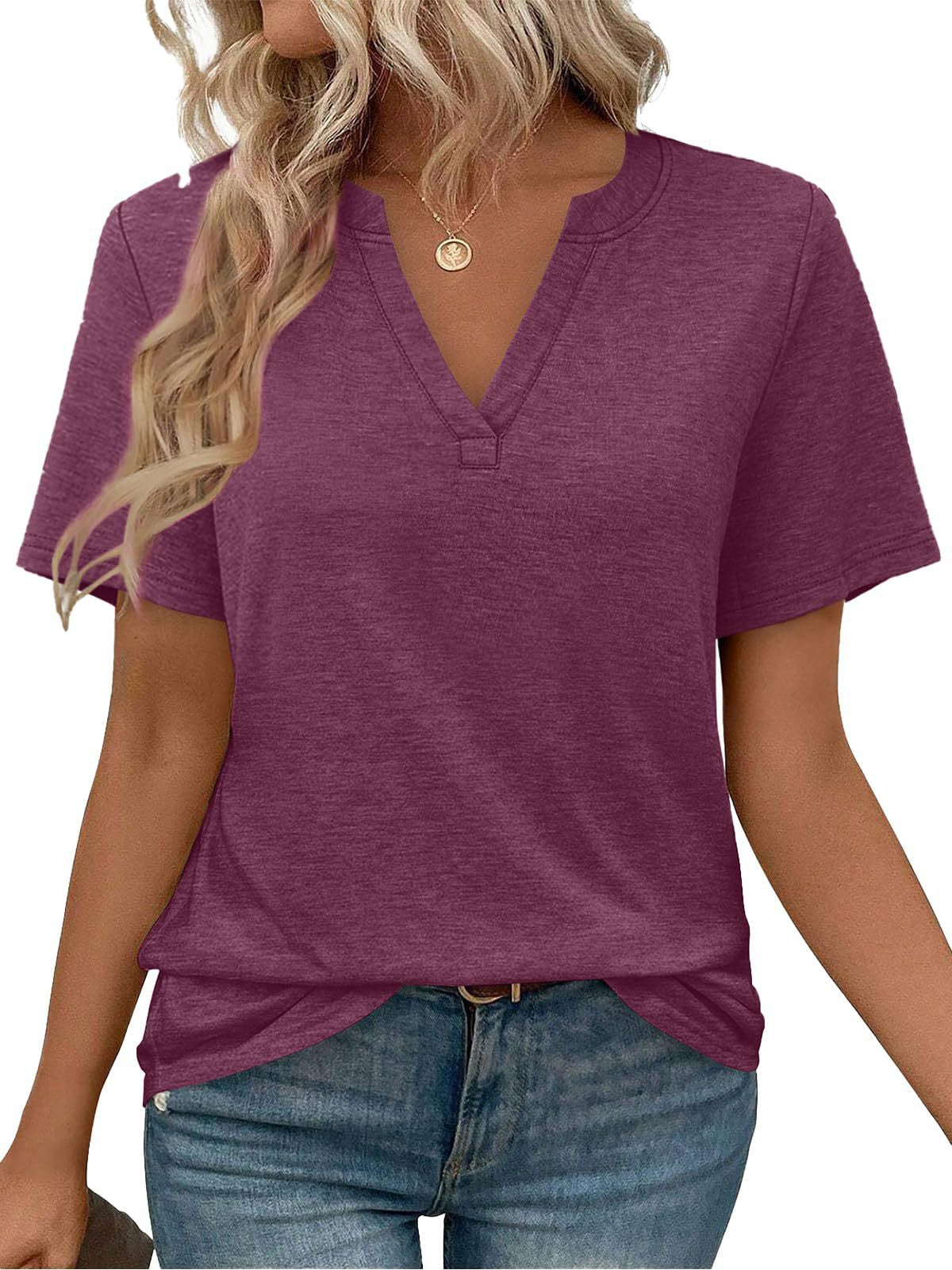 Women's V-neck Short Sleeve T-shirt made of comfortable cotton blend with a casual fit Ivyshape