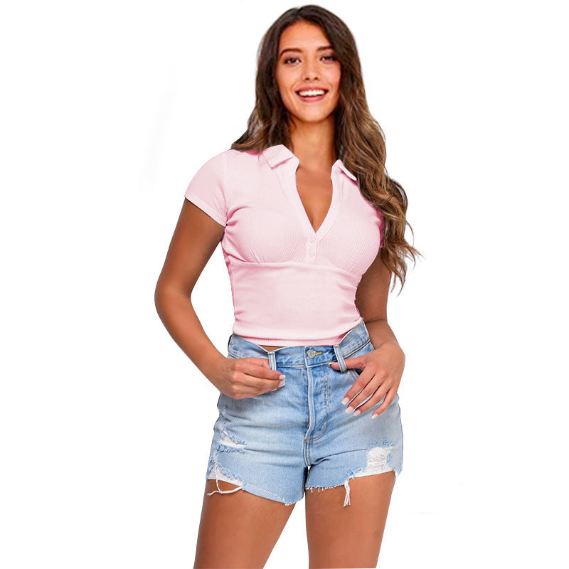 Ladies Polo Shirt with short sleeves and V-neck Ivyshape