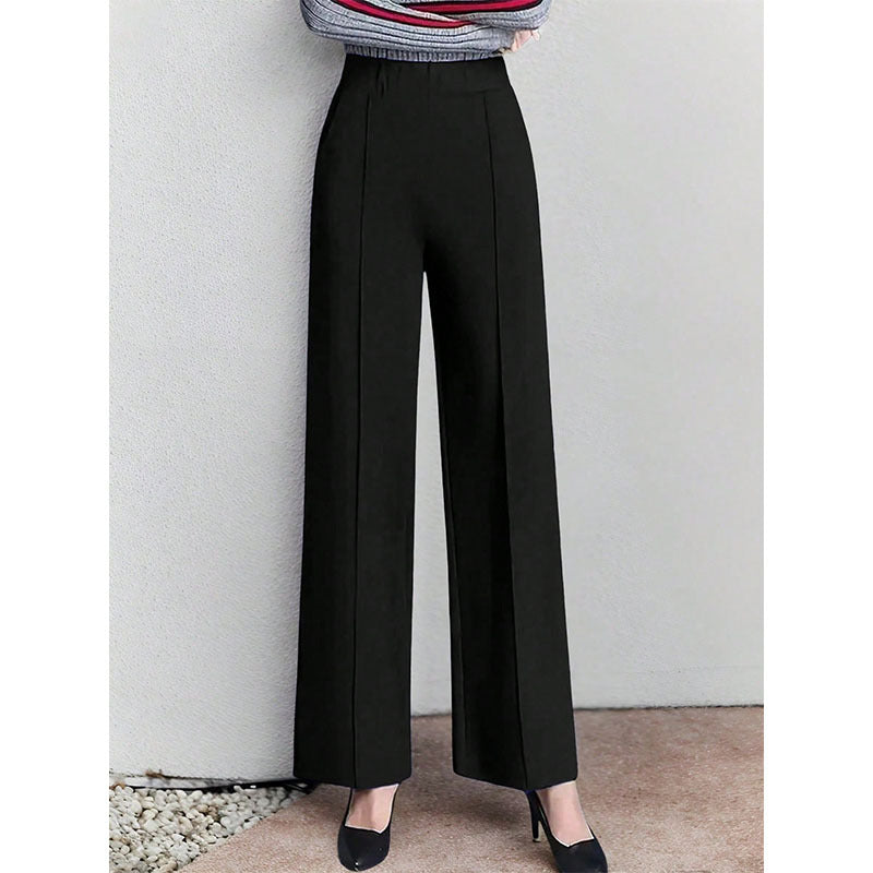 Ladies high-waisted palazzo trousers with side pleats Ivyshape
