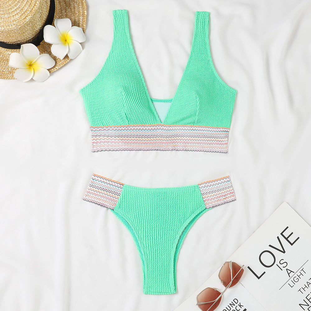 Women's Swimwear Set with sophisticated wave pattern and high-cut design Ivyshape