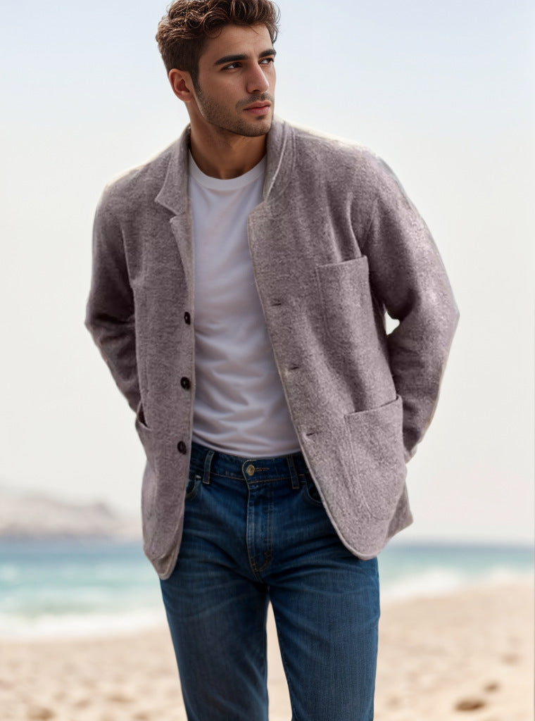 Men's casual wool jacket with practical pockets and button closure Ivyshape