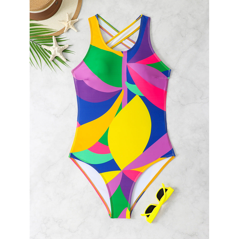 Women's one-piece designer swimsuit with modern graphic pattern Ivyshape