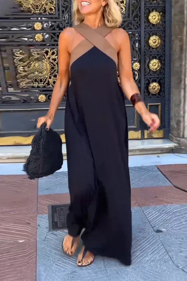 Women's Long Maxi Dress with Cross-Over Straps and Elegant Cut Ivyshape