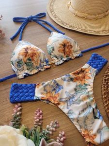 Women's triangle bikini with floral details and back crochet design Ivyshape