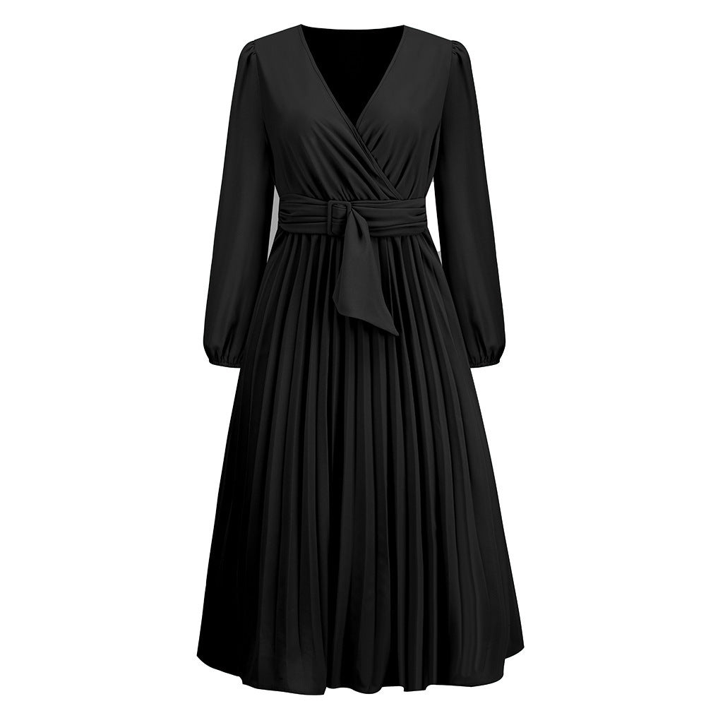 Women Elegant Wrap Dress with Pleats and Belt Detail Ivyshape