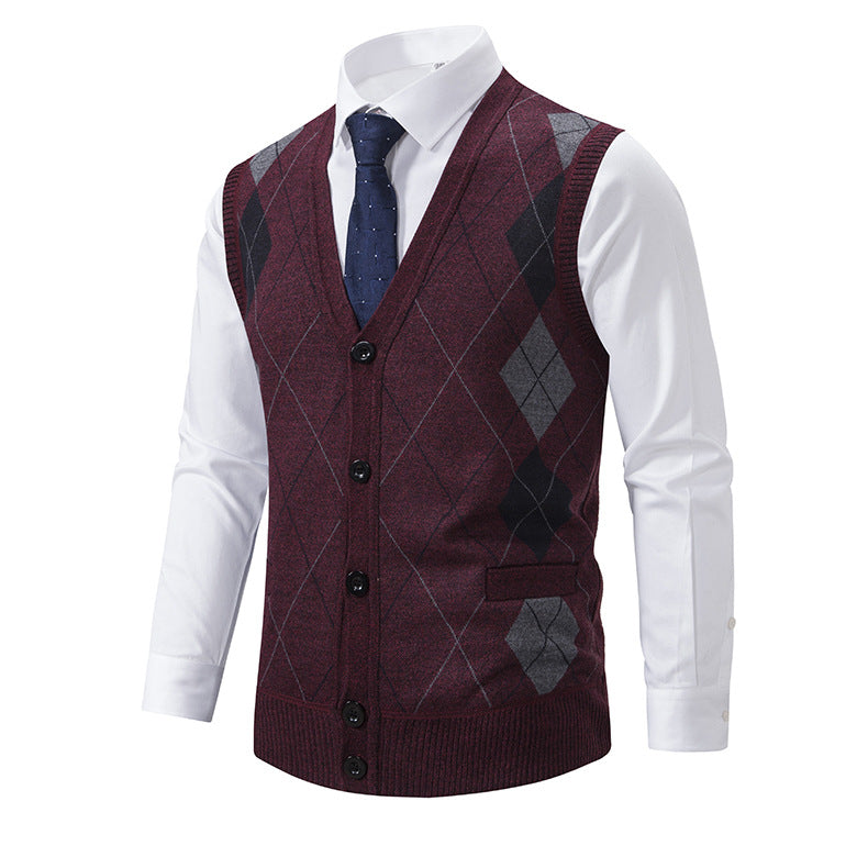 Men's fashion knit vest with check pattern Ivyshape