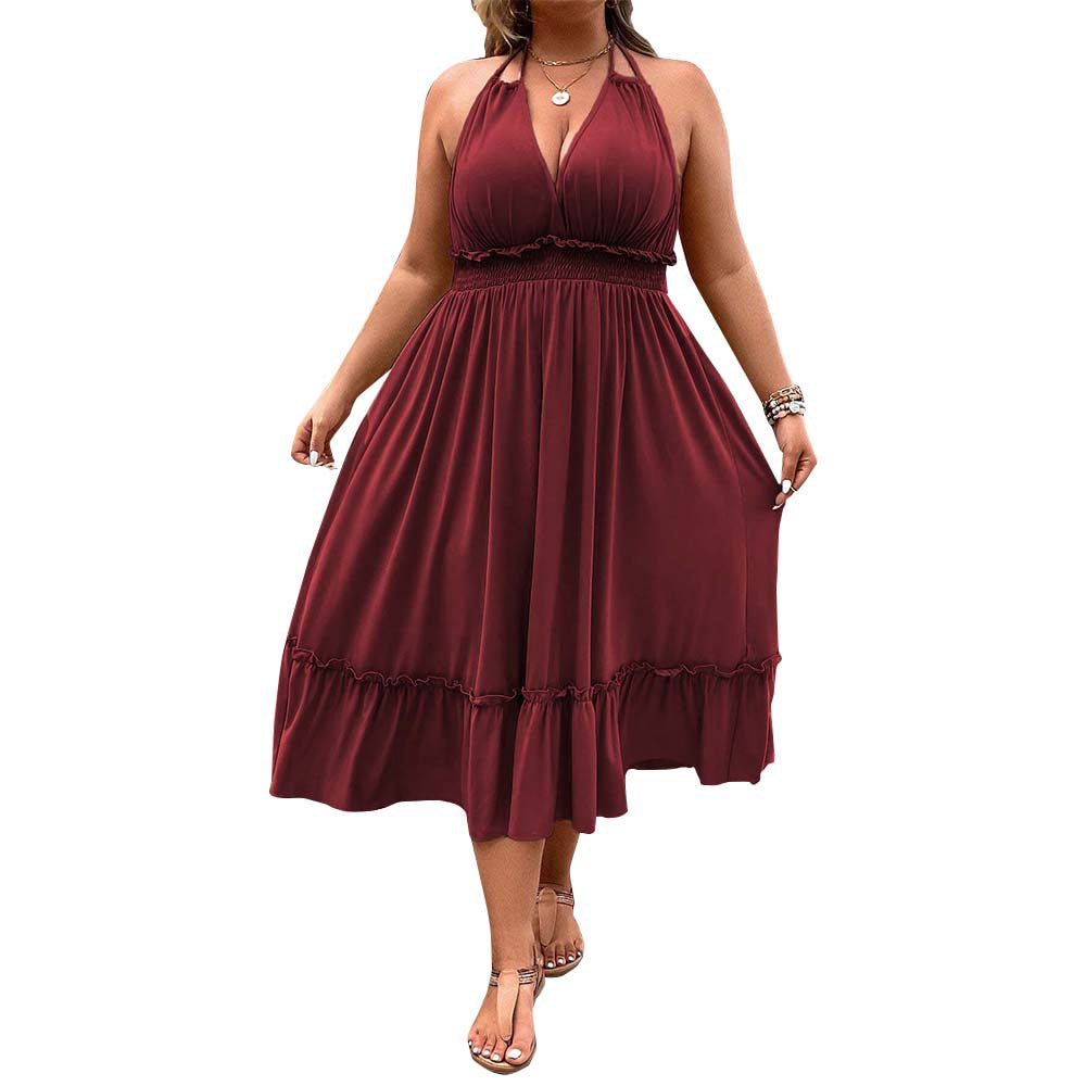 Women’s Midi Dress with Flared Hem and Adjustable Spaghetti Straps Ivyshape