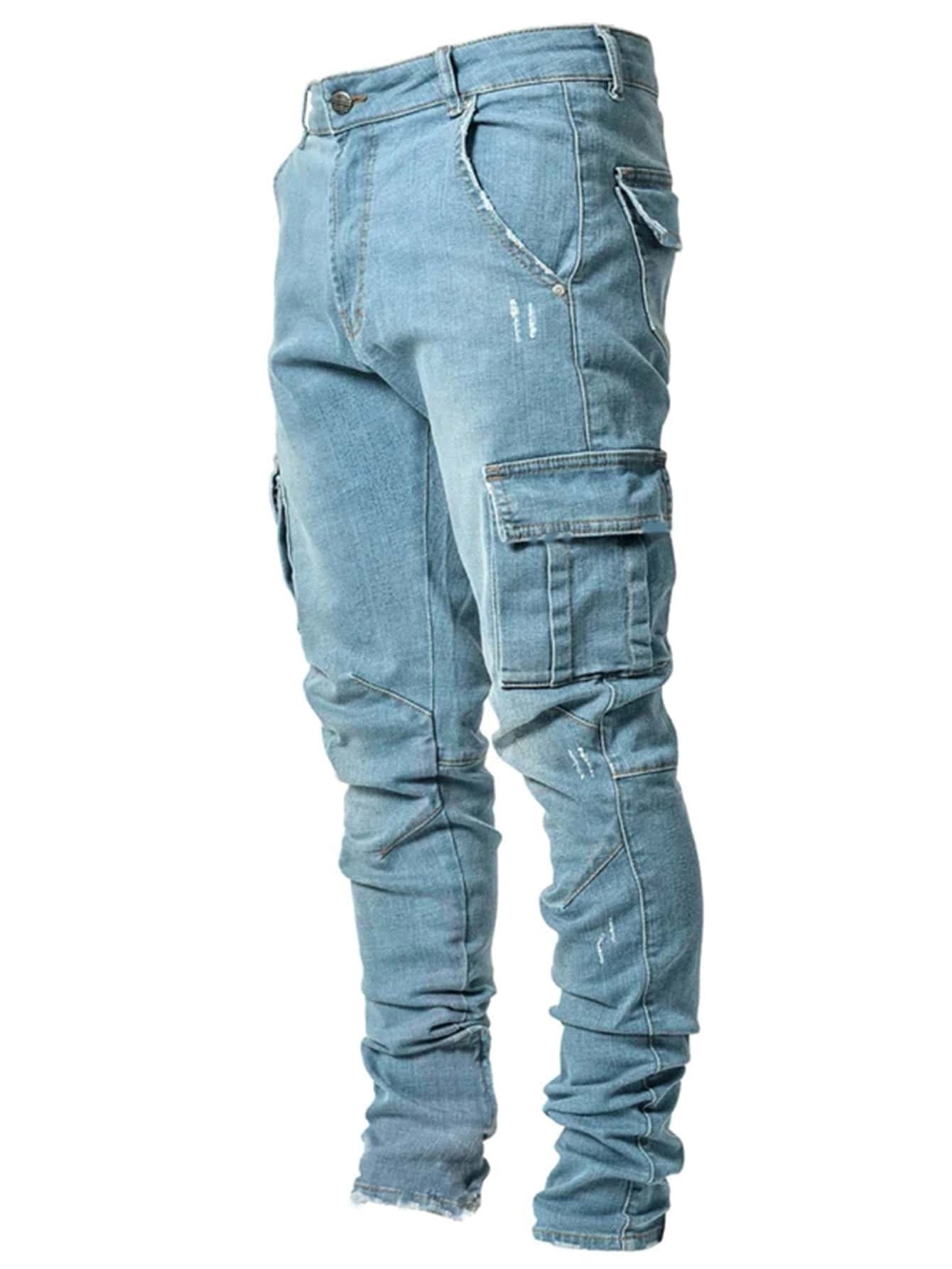 Men's cargo jeans in a casual slim-fit design with functional pockets Ivyshape