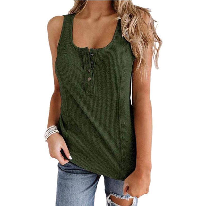 Ladies' tank top with button placket and ribbed texture Ivyshape