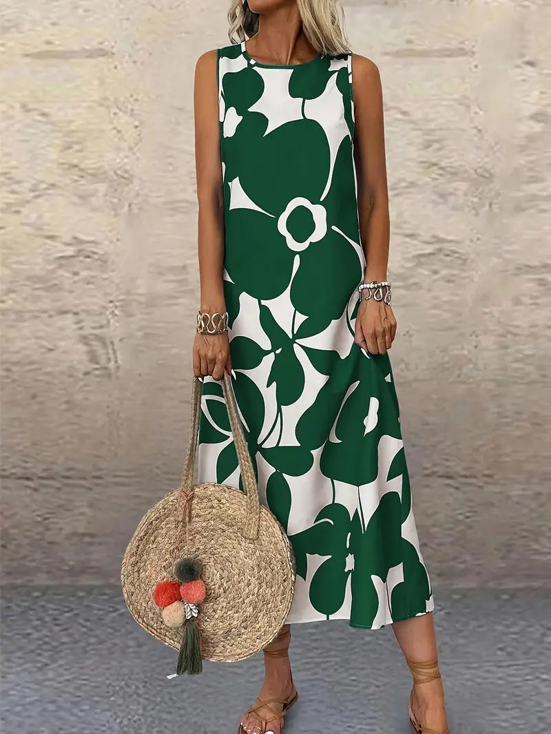 Women's Summer Midi Dress with Floral Pattern and Gathered Hem Ivyshape