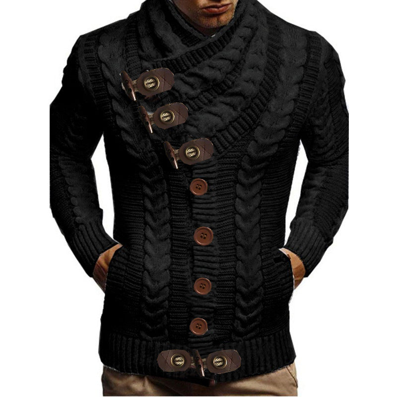 Men's chunky knit cardigan with creative shawl collar and button details Ivyshape