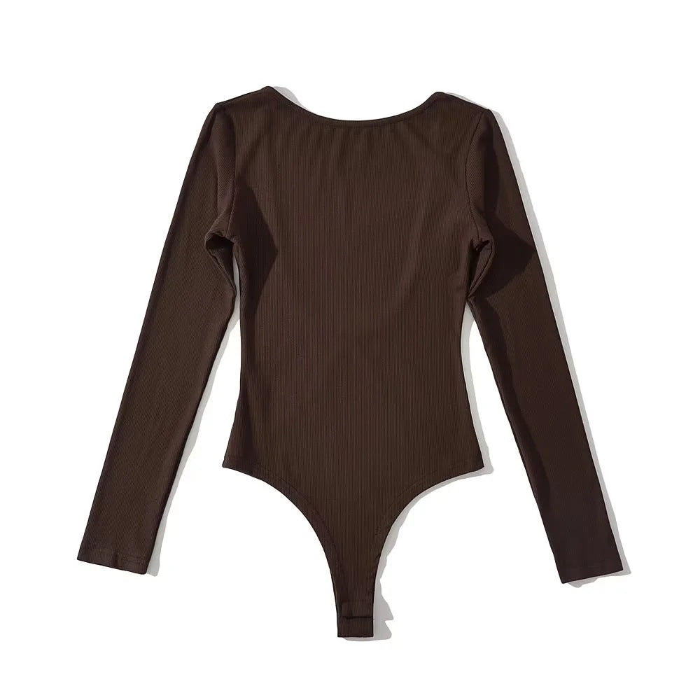 Women Long Sleeve Bodysuit with Rib Texture Ivyshape