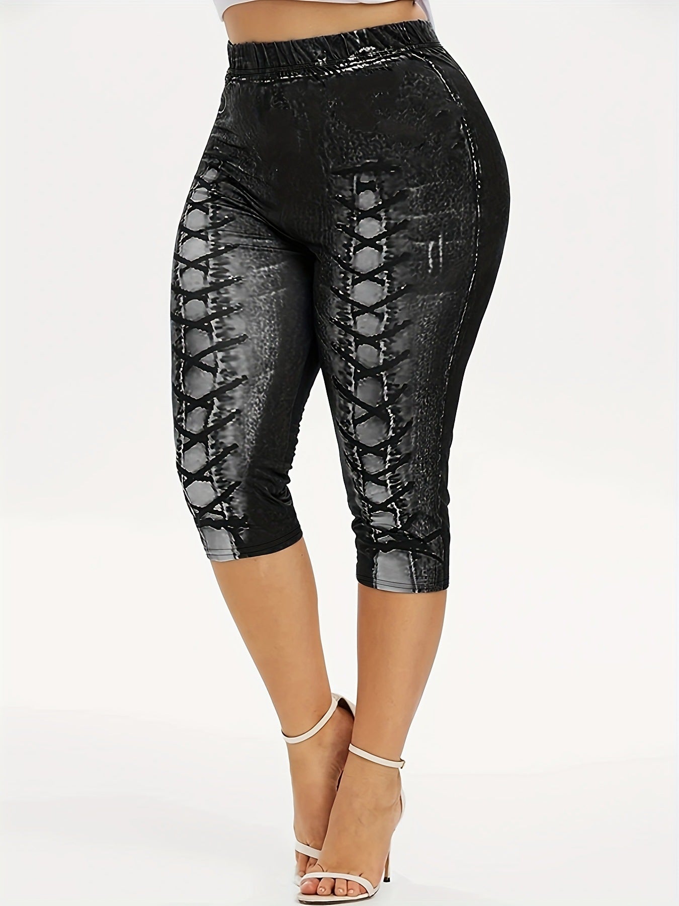 Women Figure-Hugging 3/4 Leggings with Lace-Up Details Ivyshape