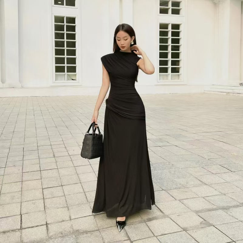 Women Elegant, tailored Maxi dress with asymmetric neckline Ivyshape