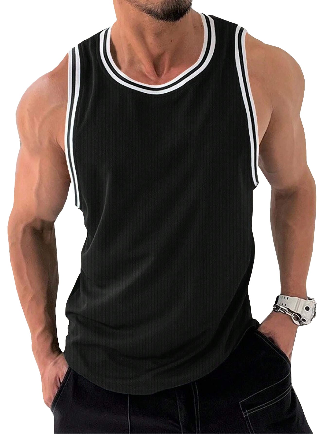 Men's sporty sleeveless tank top with breathable material and modern ribbed design Ivyshape