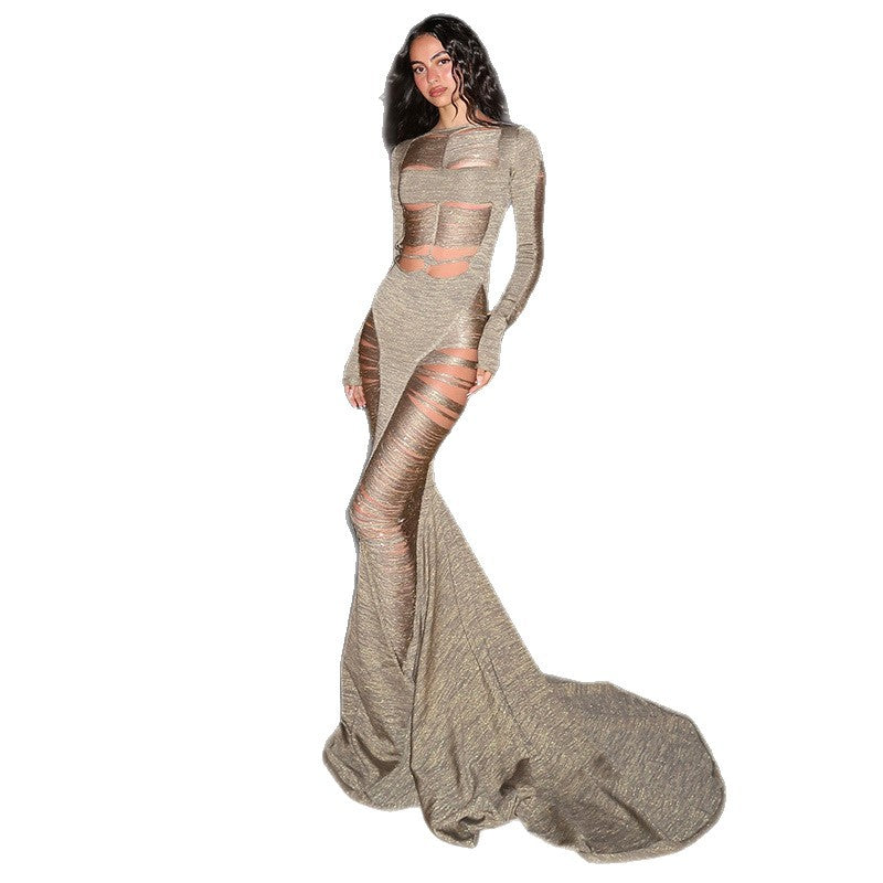 Women Elegant and sexy Maxi dress with transparent inserts Ivyshape