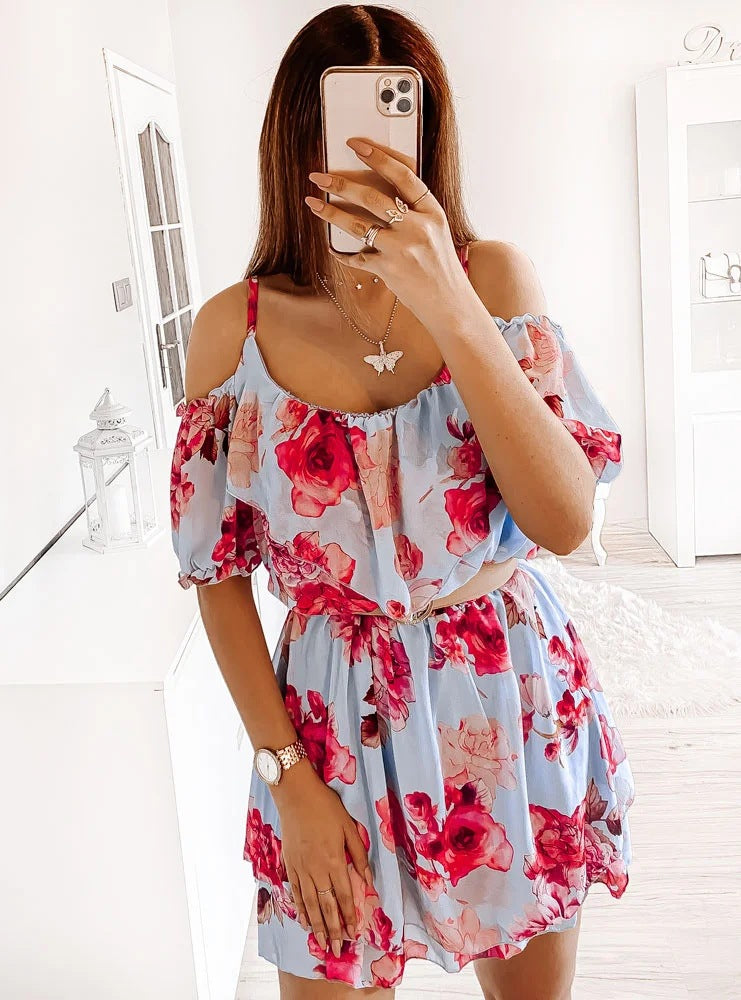 Ladies summer dress with fresh floral pattern and elastic top Ivyshape