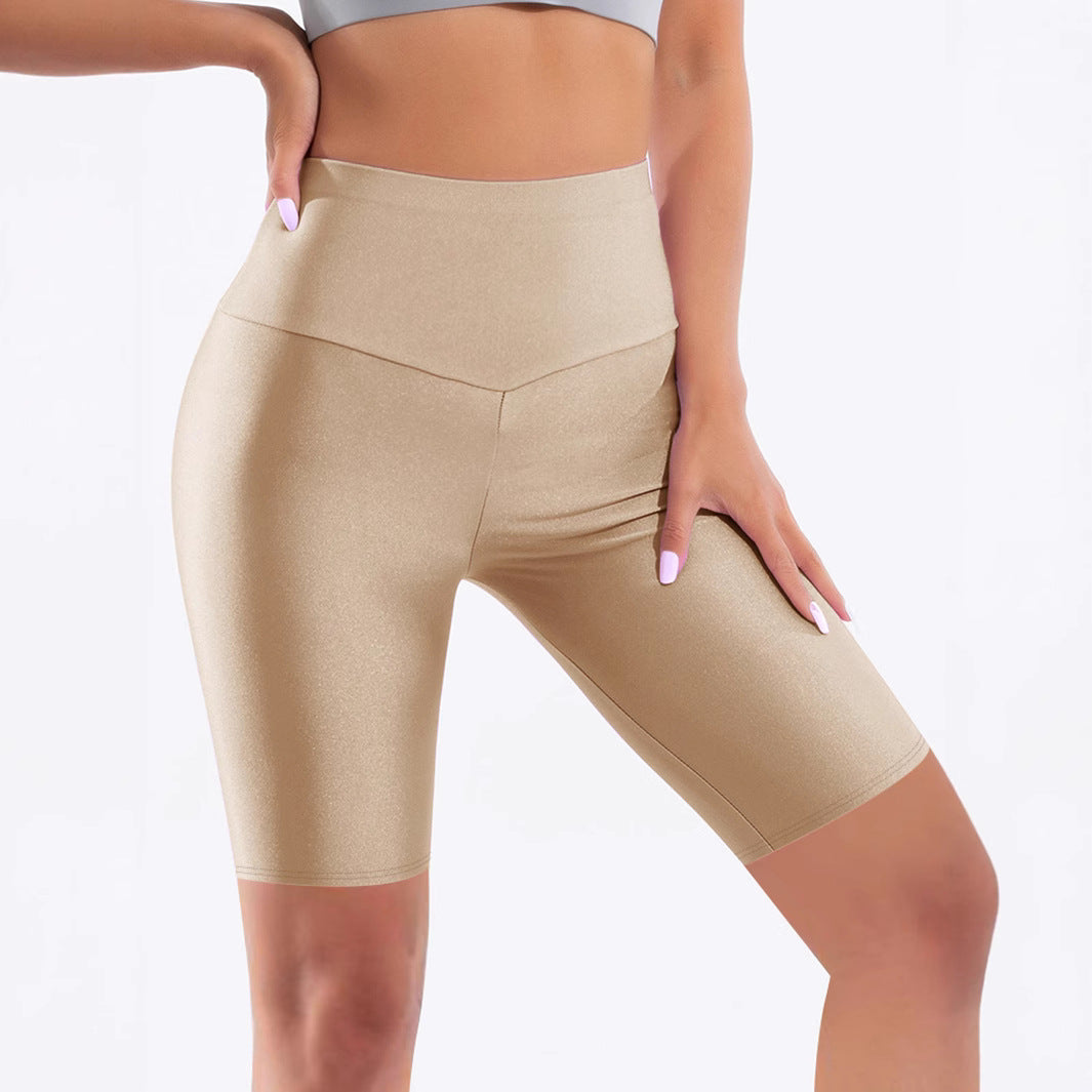 Women's Sporty High-Waisted Cycling Shorts with Glossy Finish Ivyshape