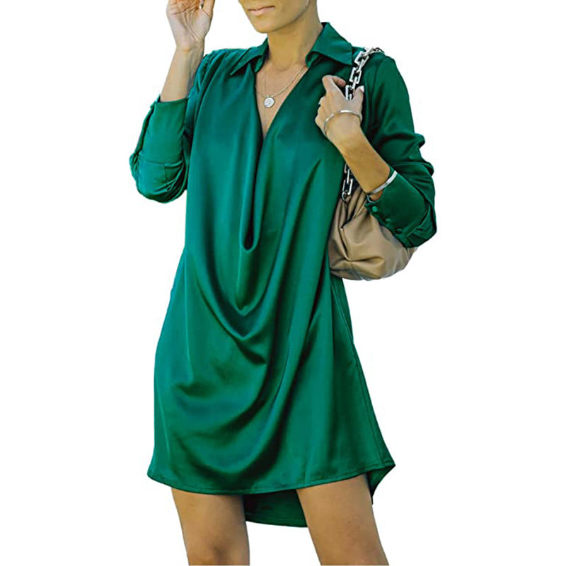 Women's shirt dress with elegant waterfall neckline Ivyshape