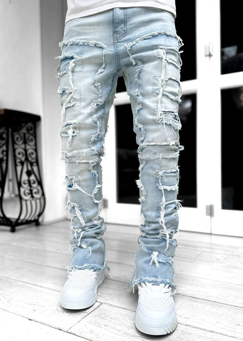 Men's stylish ripped denim pants in casual street style Ivyshape