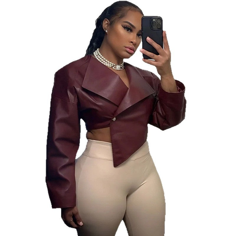 Women Faux Leather Jacket with Modern Cut Ivyshape