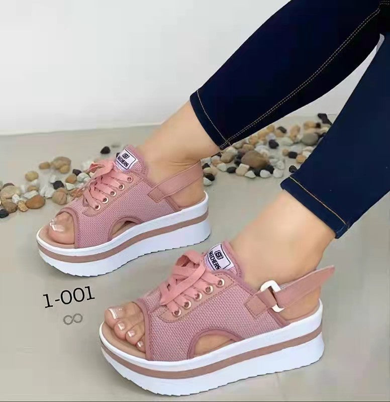 Ladies combined sandals with airy mesh surface and fashionable platform design Ivyshape