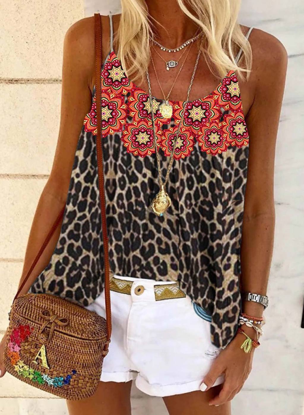 Women Floral Leopard Print Tank Top Ivyshape