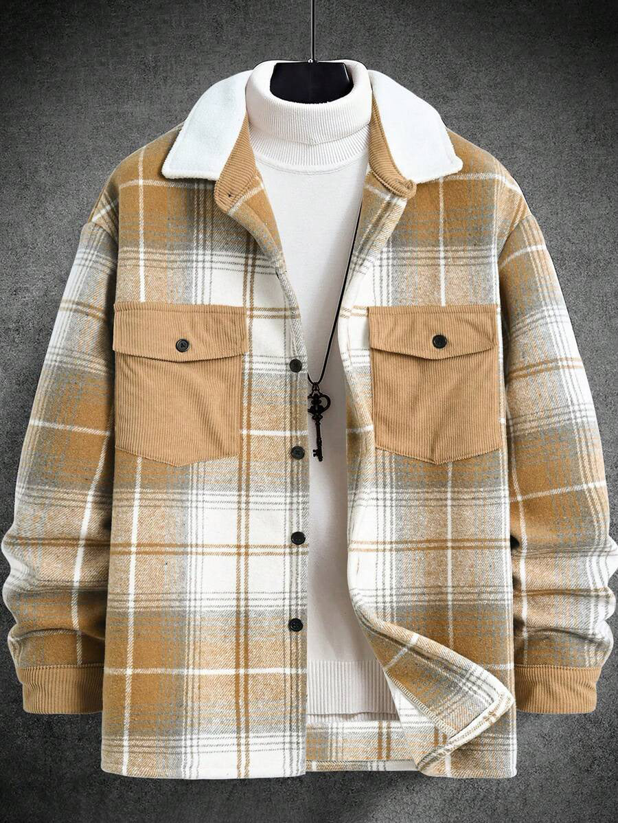 Men's check flannel jacket with two chest pockets and soft collar Ivyshape
