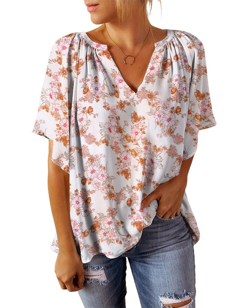Women's Airy Blouse Top with Floral Pattern Ivyshape