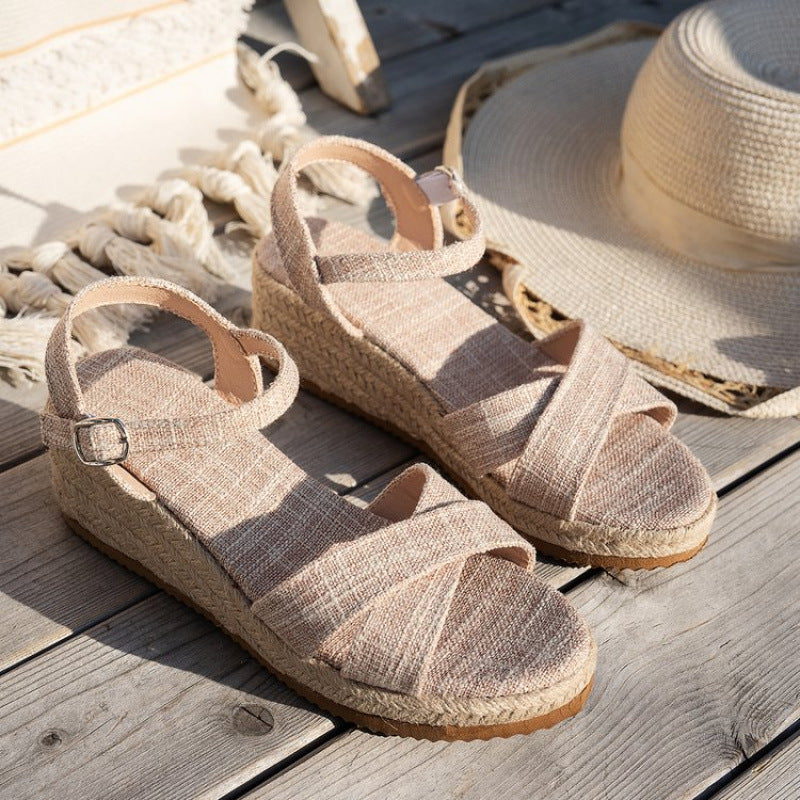 Ladies wedge sandals with stylish straps and comfortable footbed Ivyshape
