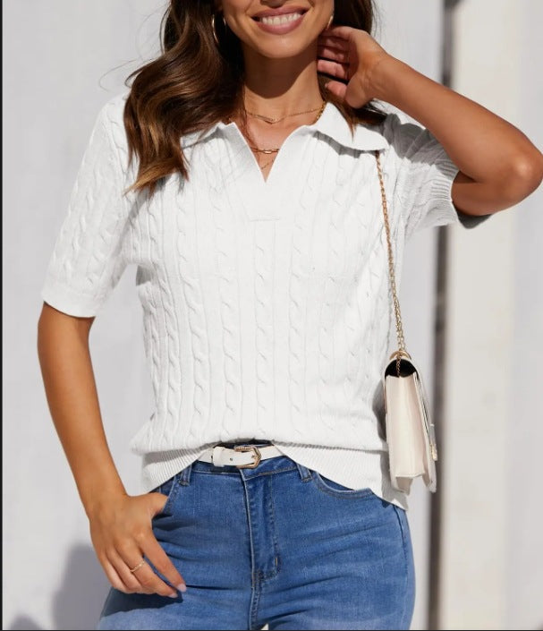 Women's knitted sweater with elaborate cable pattern Ivyshape