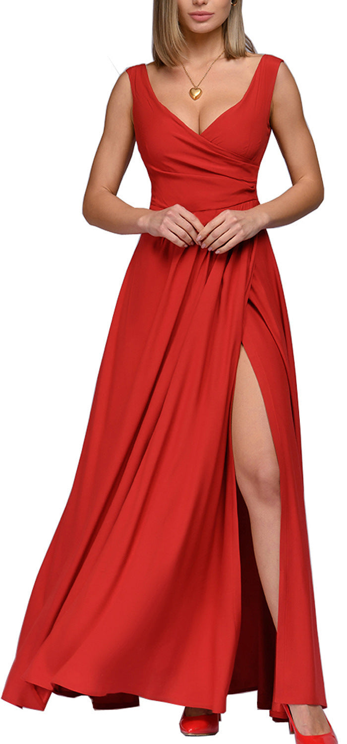 Ladies Maxi Dress with Elegant Wrap Design and Side Split Ivyshape