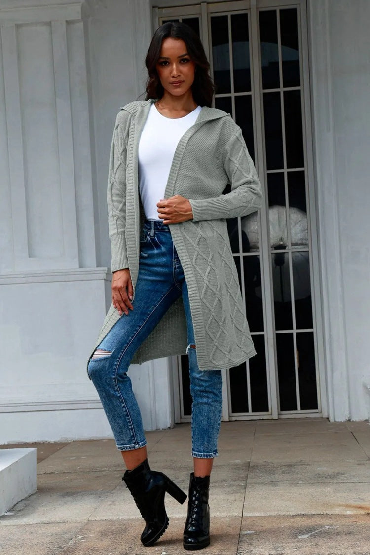 Women's Chunky Knit Kimono Cardigan with Elegant Cable Pattern and Open Sleeves Ivyshape