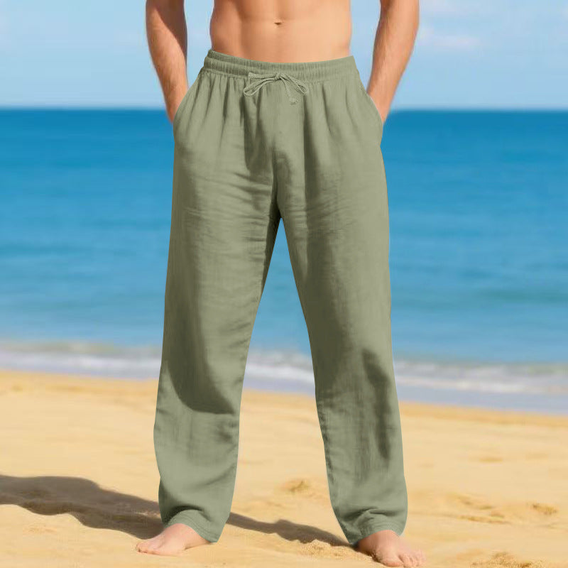 Men's casual beach pants made of lightweight, breathable material with adjustable waistband Ivyshape