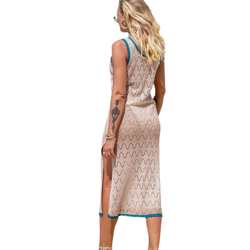 Women's Crochet Beach Dress with Modern V-Neck and Airy Silhouette Ivyshape