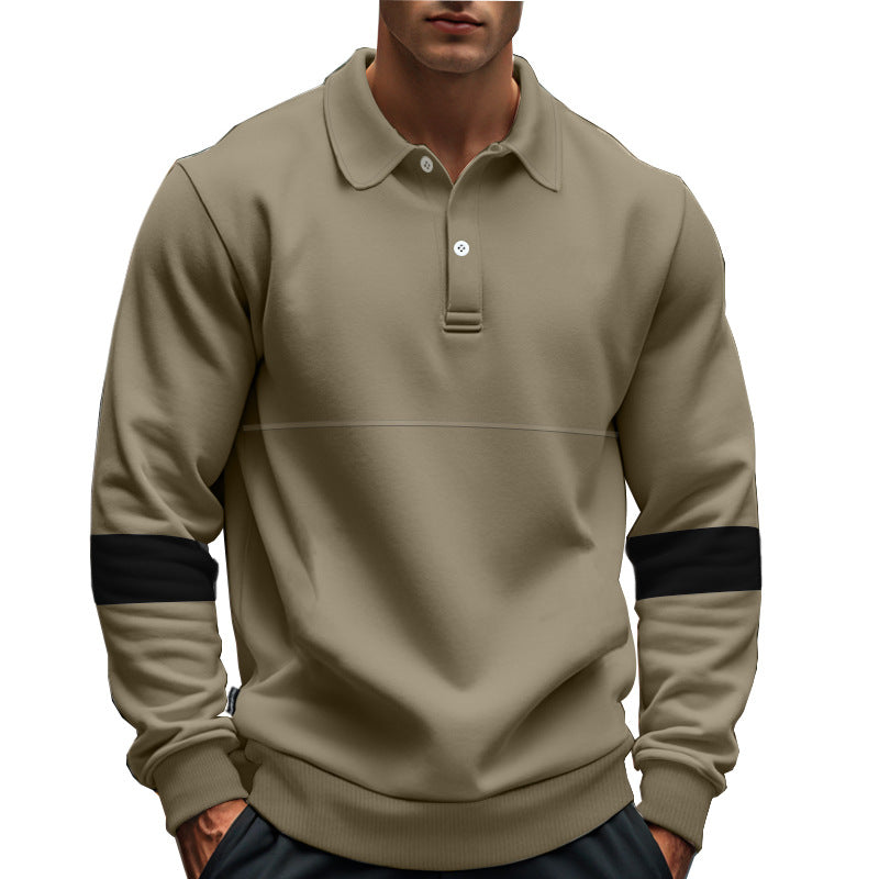 Men's stylish long-sleeve sweater with polo-like details and contrasting sleeve cuffs Ivyshape