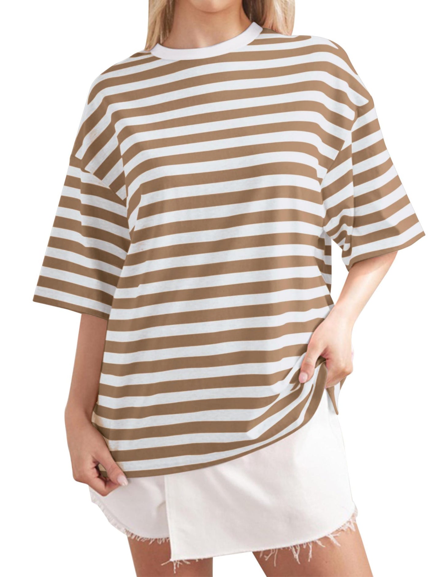 Women's Casual Oversized T-Shirt with Wide Stripes Ivyshape