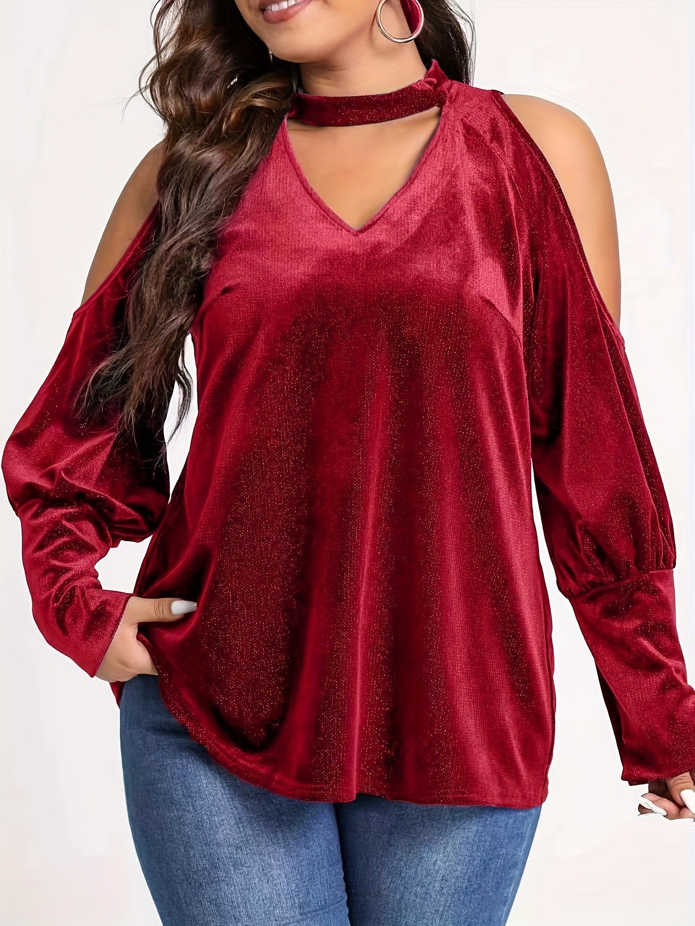 Women’s Casual V-Neck Top with Refrigerator-Free Coletta Design and Elegant Cut-Out Sleeves Ivyshape